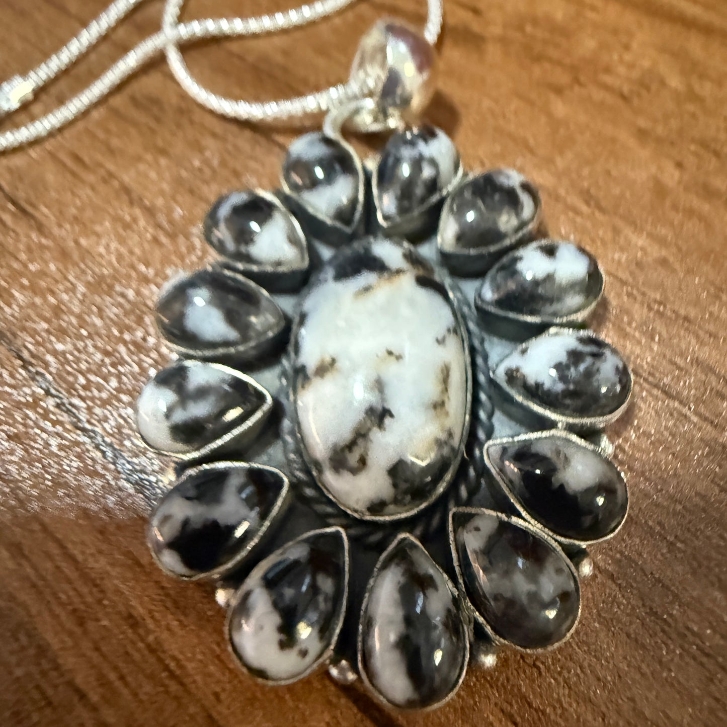 White Buffalo Dahlia Turquoise Gemstone Navajo Pendant