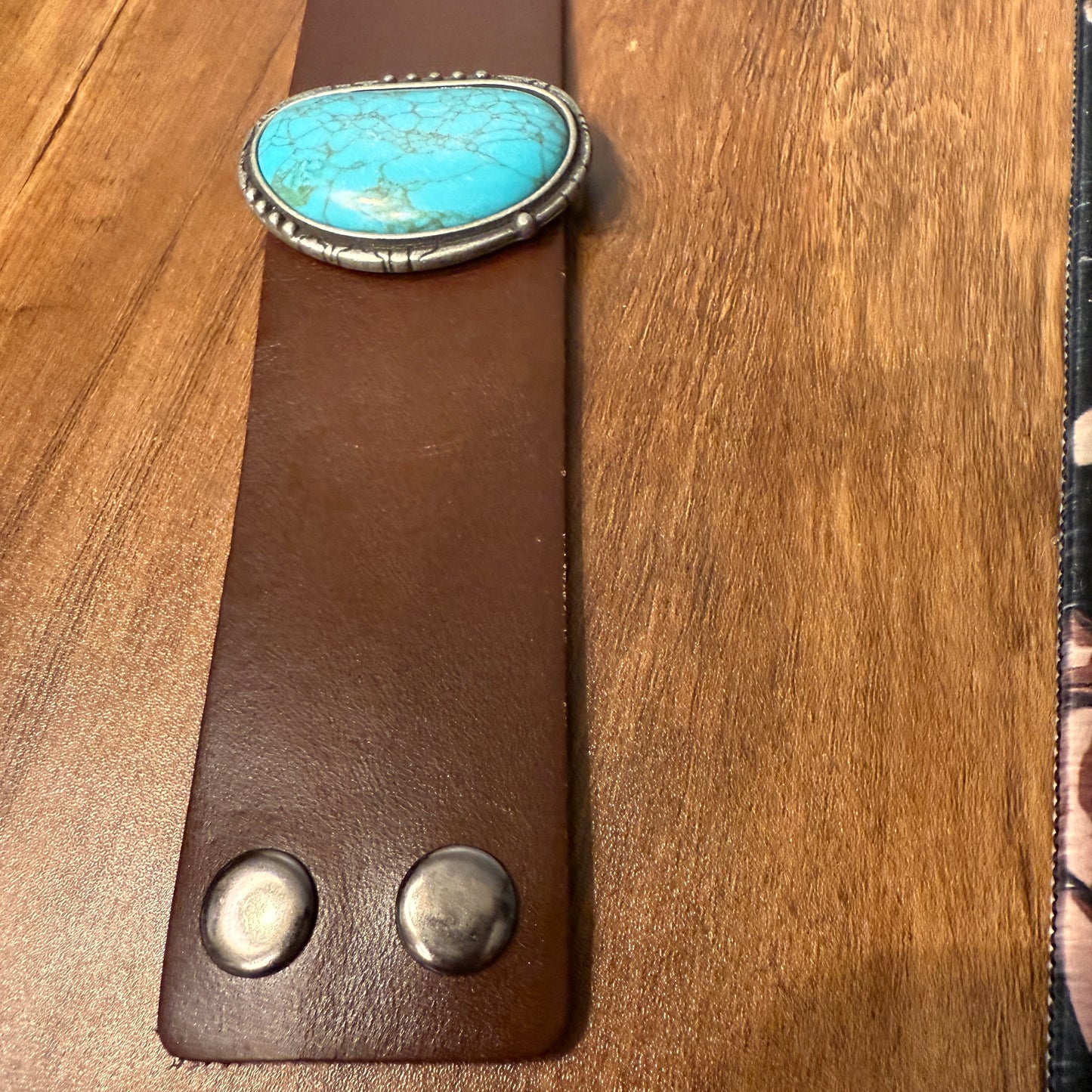 Turquoise Stone Dark Brown Leather Cuff Bracelet Handcrafted Boho Style For Everyday Wear