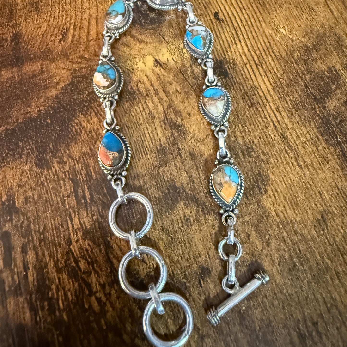 Oyster Copper Turquoise Dalhia Gemstone Bracelet In 925 Sterling Silver