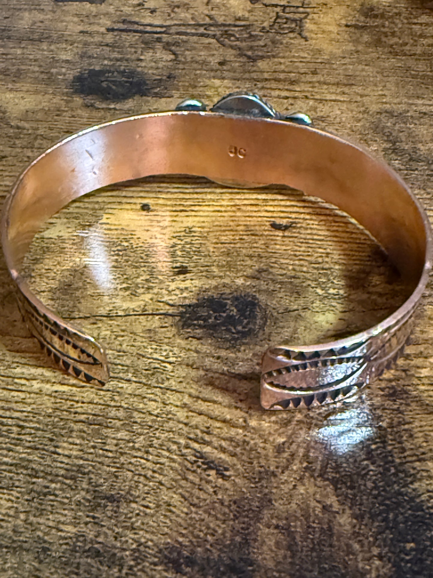 Navajo Copper Turquoise Cuff Bracelet Signed by Jackie Cleveland