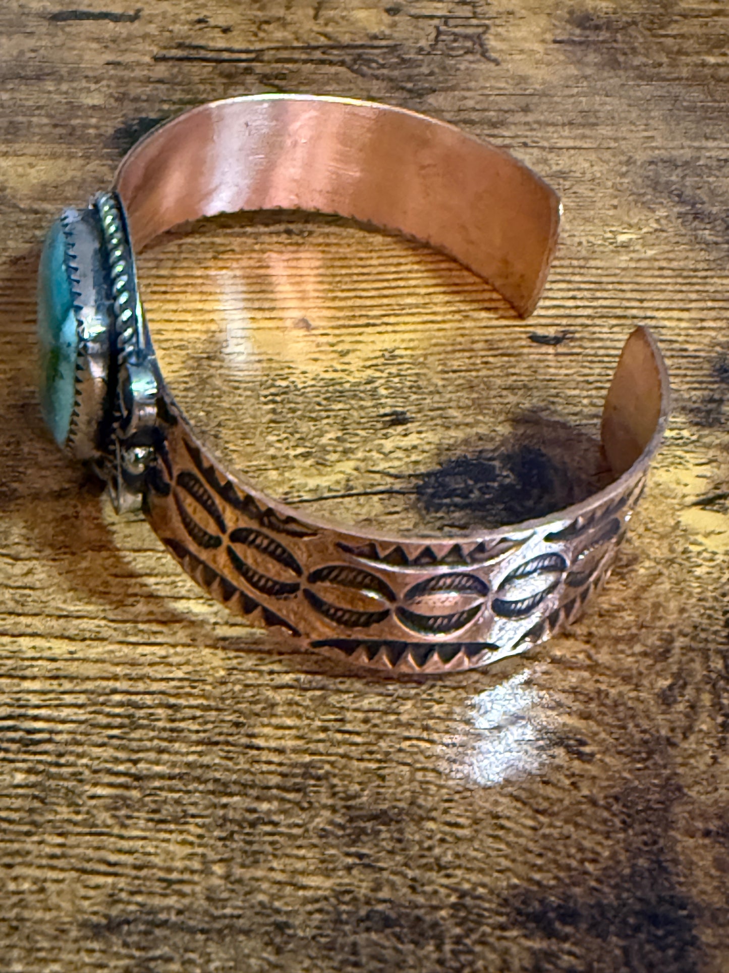 Navajo Copper Turquoise Cuff Bracelet Signed by Jackie Cleveland
