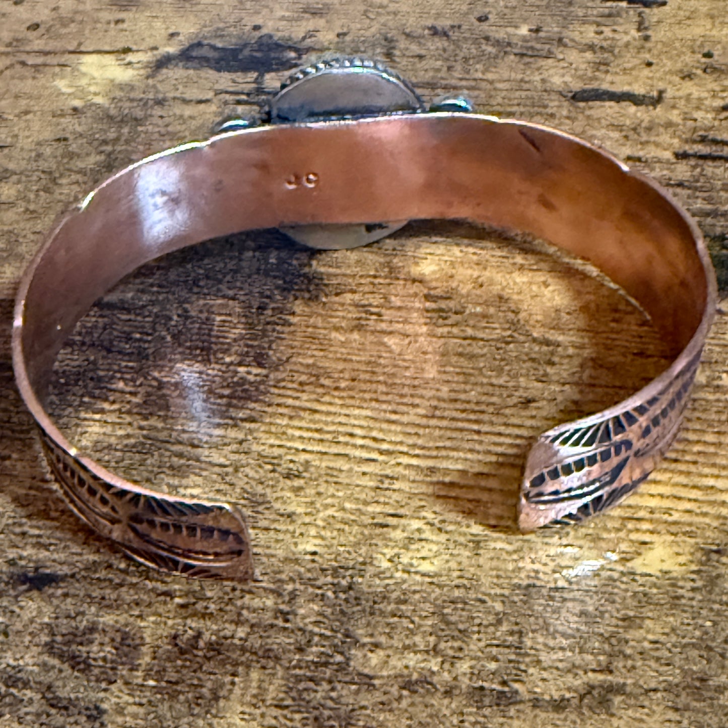 Navajo Copper And Turquoise Cuff Bracelet Signed By Jackie Cleveland