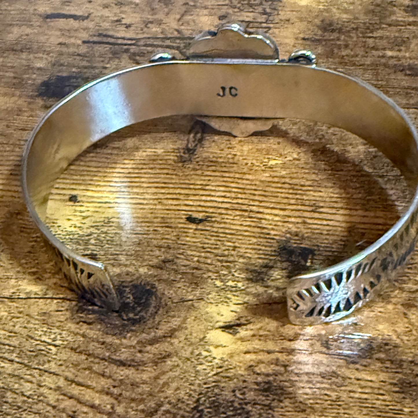 Navajo Nickel Silver Apple Coral Cuff Bracelet Signed By Jackie Cleveland