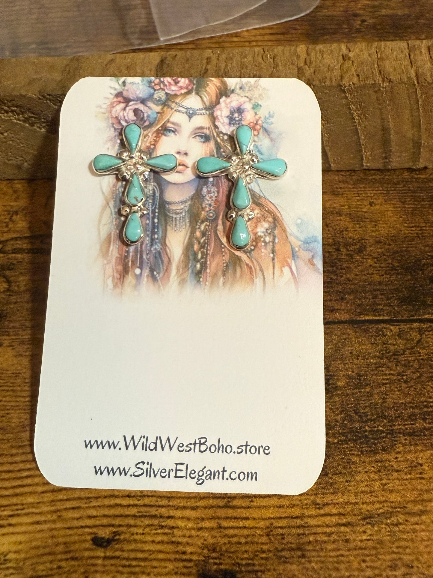 Native American Sterling Silver Turquoise Cross Post Earrings Five Stone Bezel