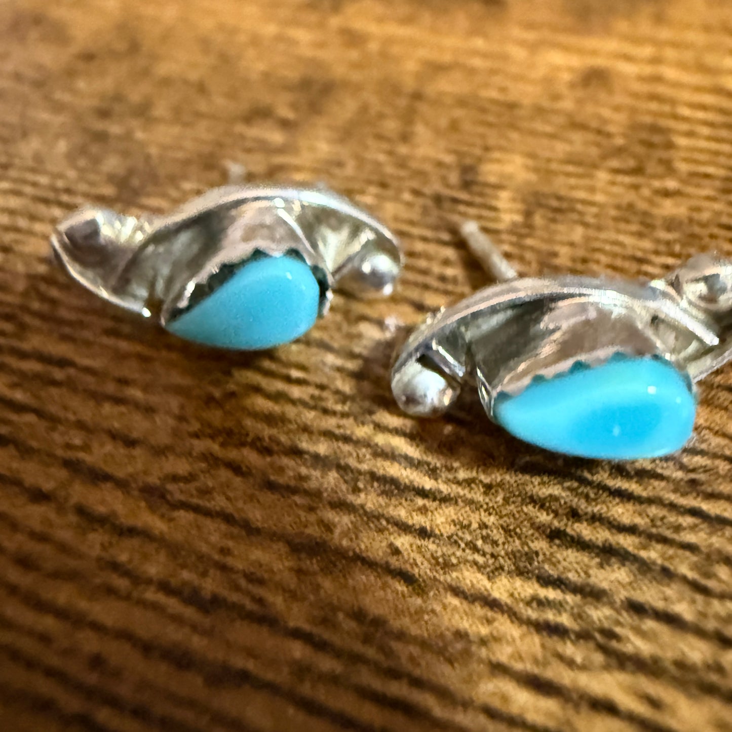 Zuni Turquoise Teardrop Post Earrings In Sterling Silver By Kanesta