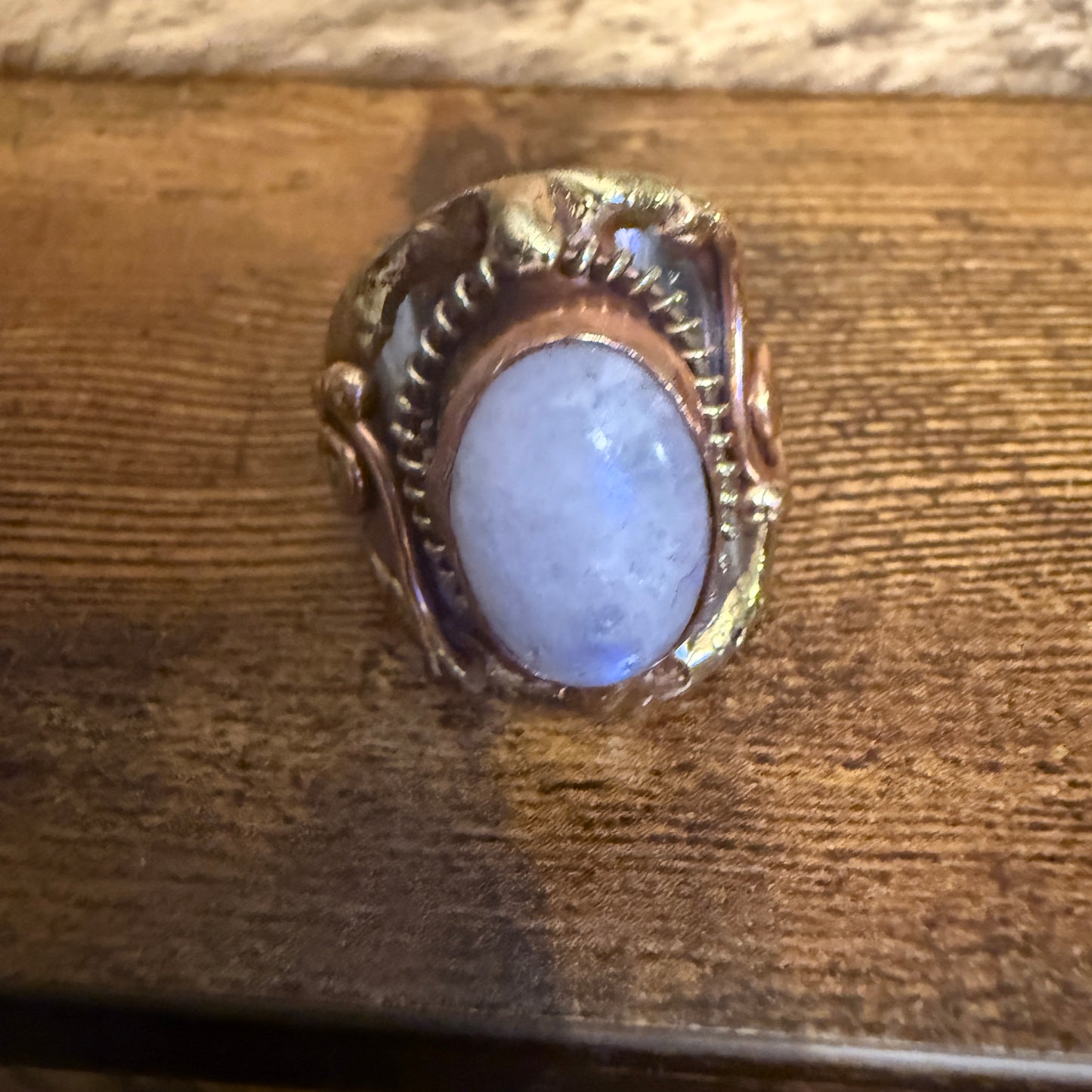 Handcrafted Moonstone Ring Adjustable Natural Gemstone Mixed Metals