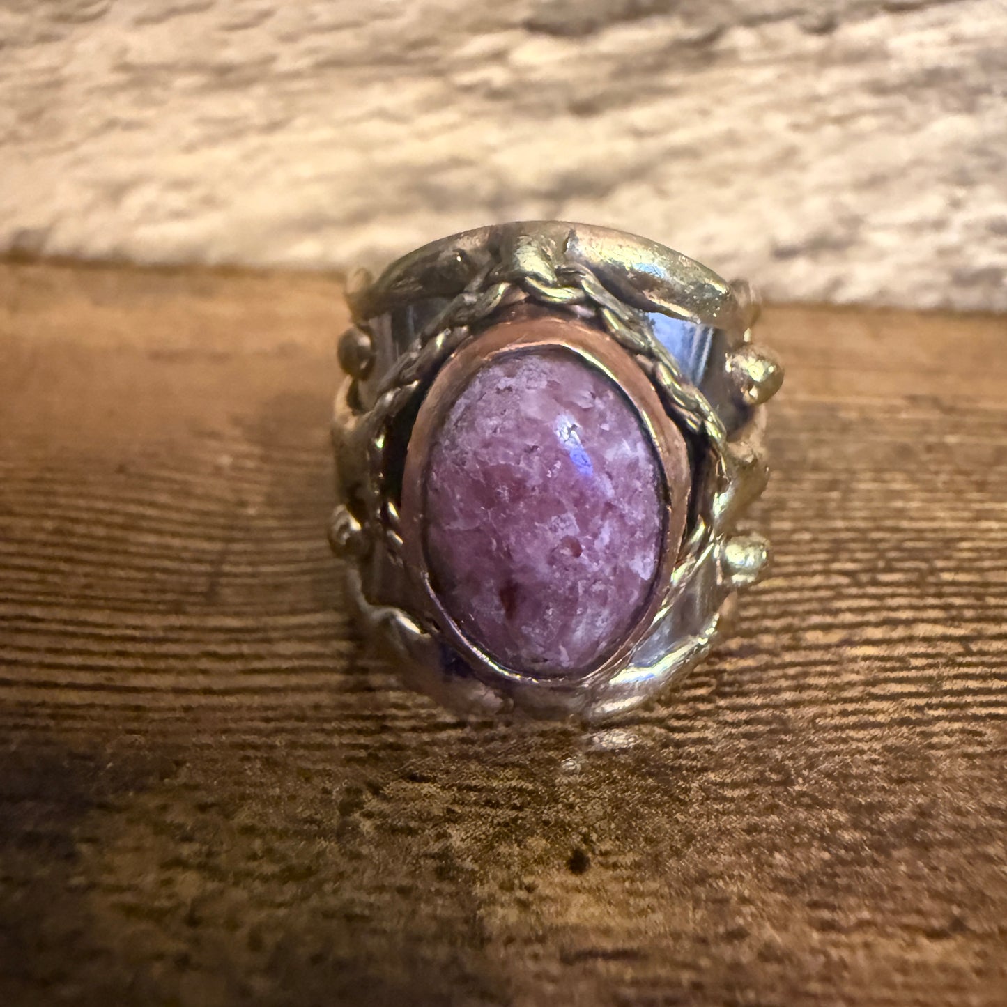 Handcrafted Pink Rose Quartz Ring With Adjustable Mixed Metals