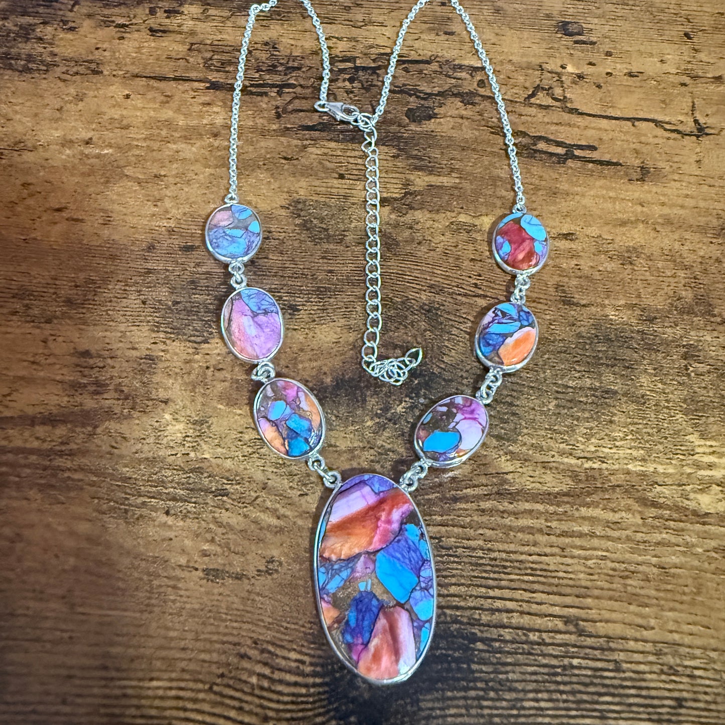 Kingman Orange Dahlia Turquoise Sterling Silver Necklace 16.5 To 20 Inches 925