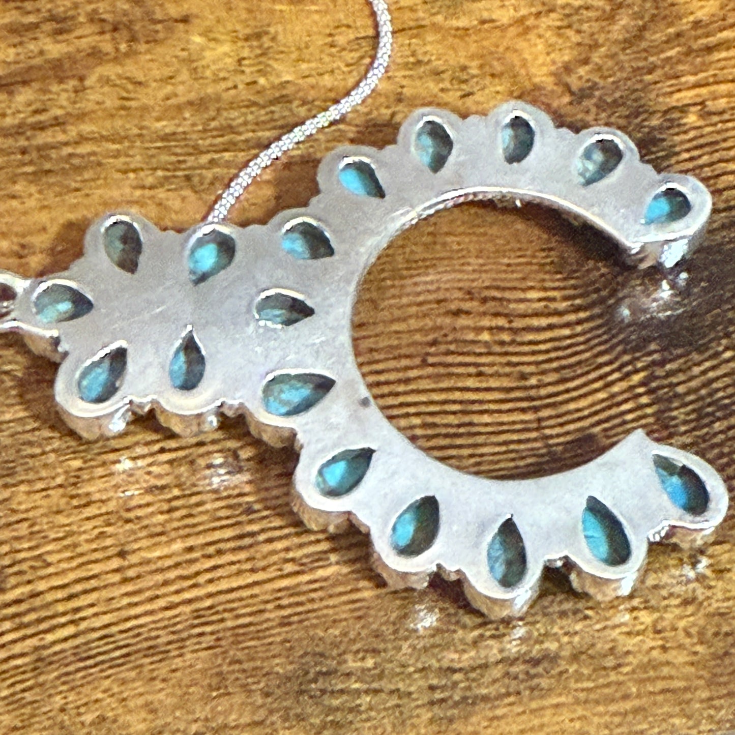 Blue Copper Turquoise Dalhia Pendant Necklace in 925 Sterling Silver