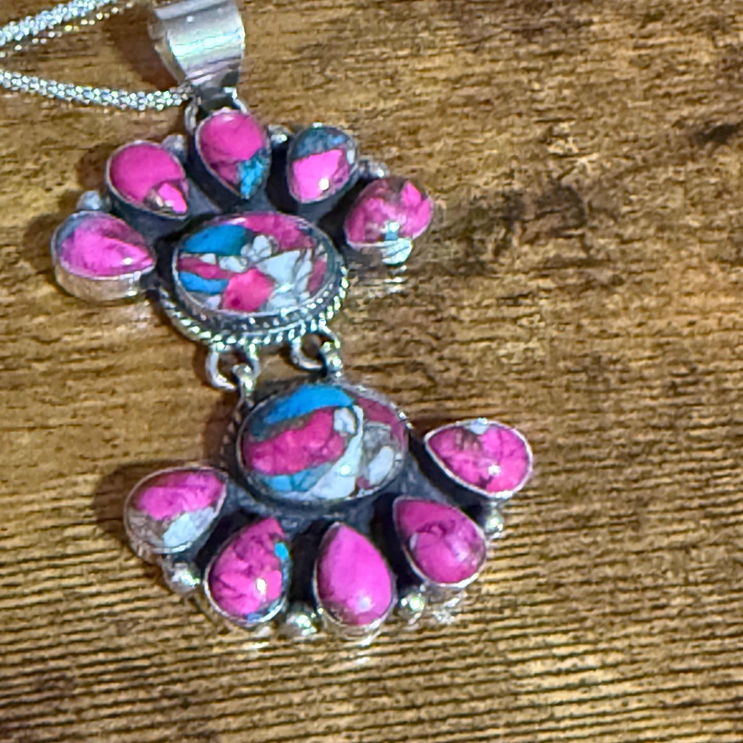 Cotton Candy Turquoise Dalhia Pendant Necklace Handmade 925 Sterling Silver