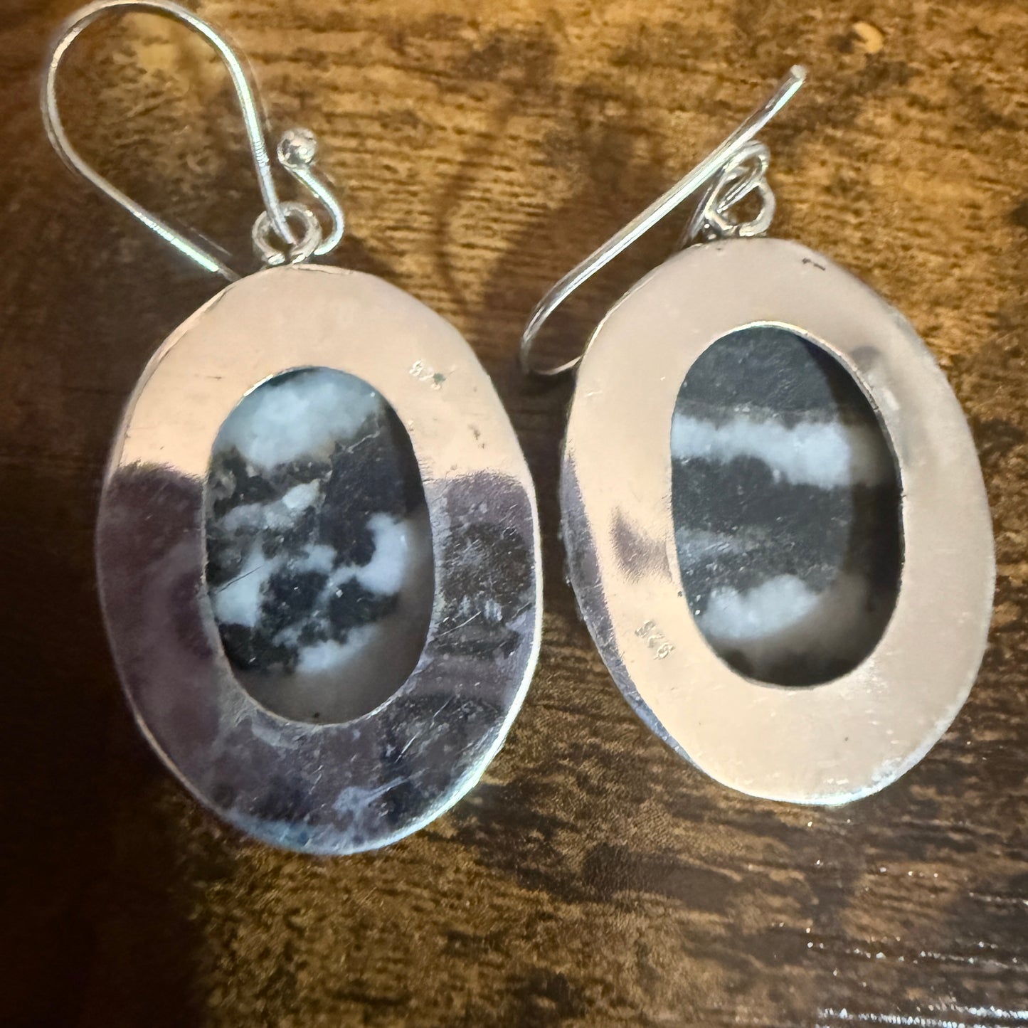 Sterling Silver Oval Natural White Buffalo Turquoise Drop Earrings 24mm