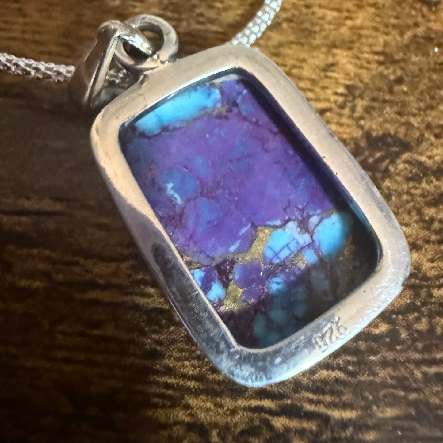 Kingman Purple Dahlia Turquoise Pendant Necklace 925 Sterling Silver 18In Chain