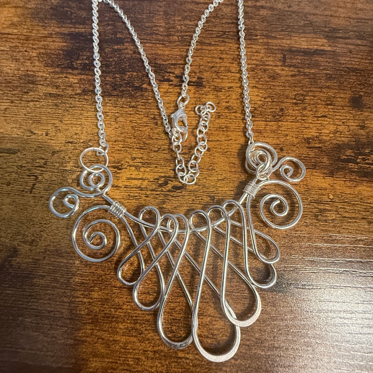 Handmade Collar Necklace, Floral Design, Silver Plated Necklace