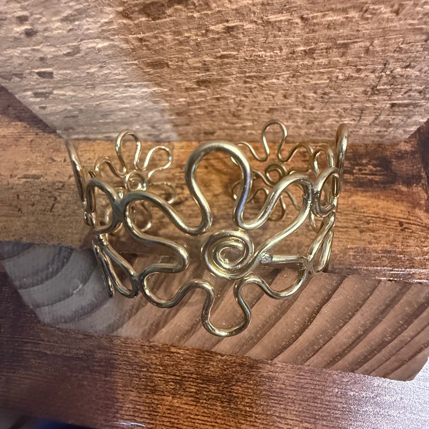 Gold Plated Floral Cuff With Intricate Botanical Design