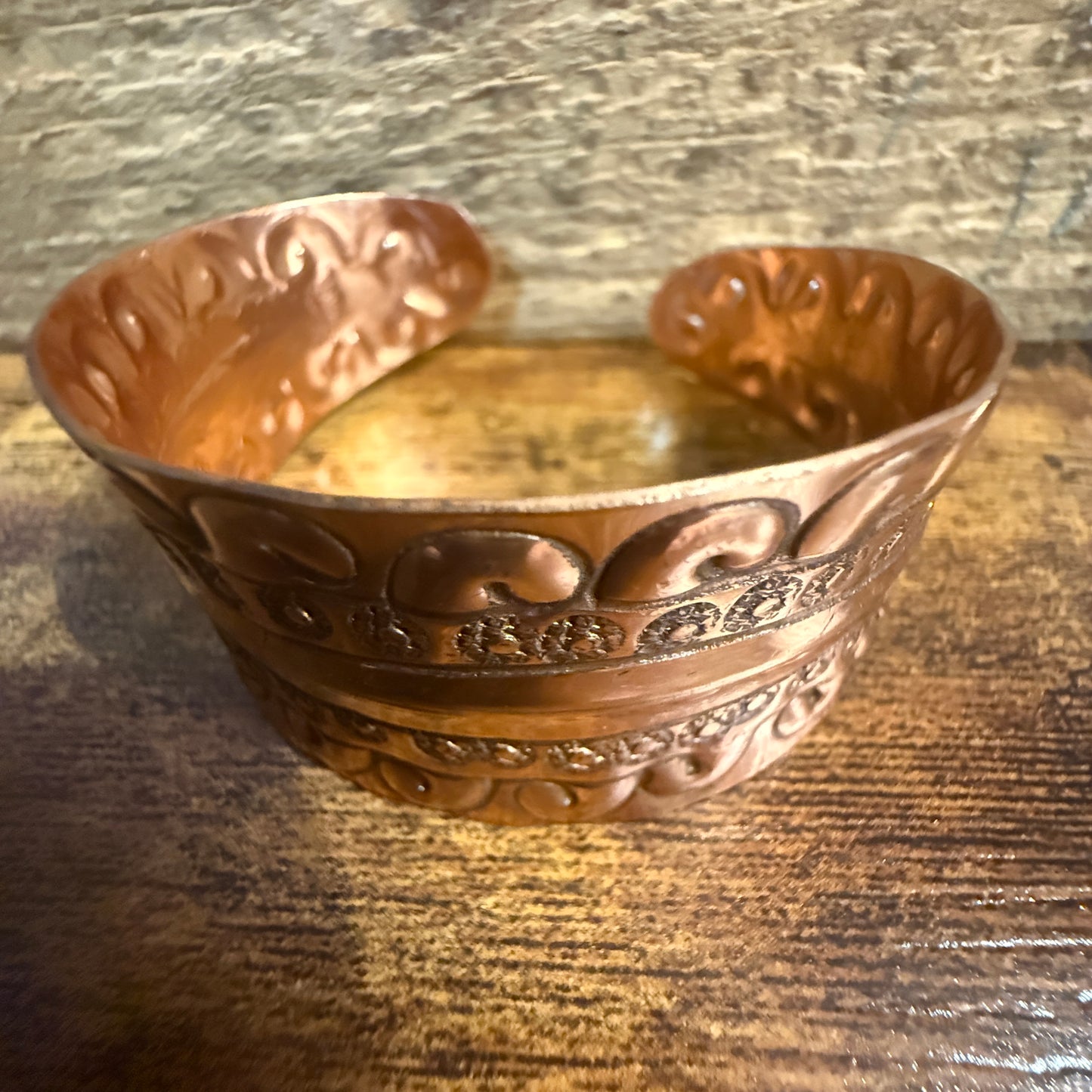 Ocean Wave Copper Cuff With Scrollwork Handcrafted Jewelry