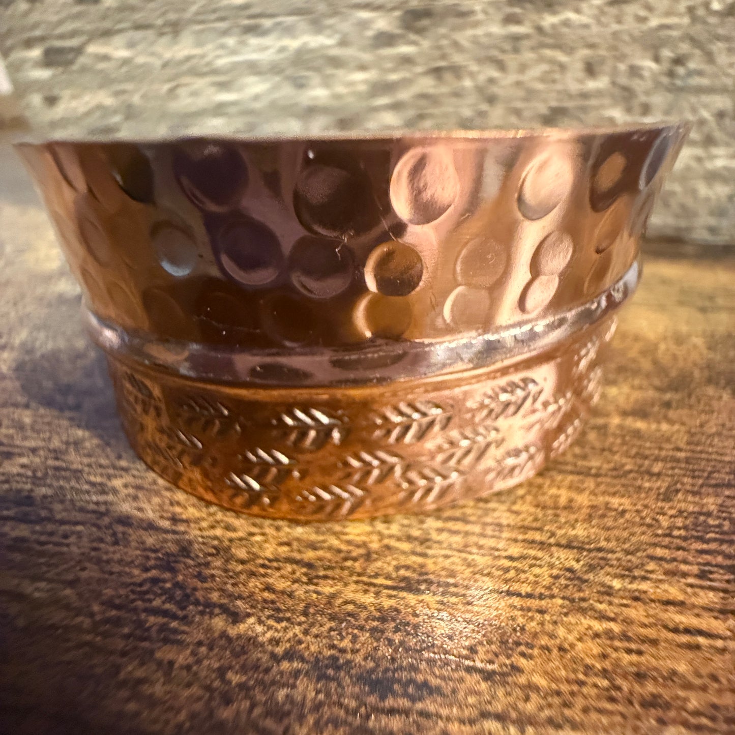 Copper Cuff Bracelet Dual Texture Hammered Crosshatched