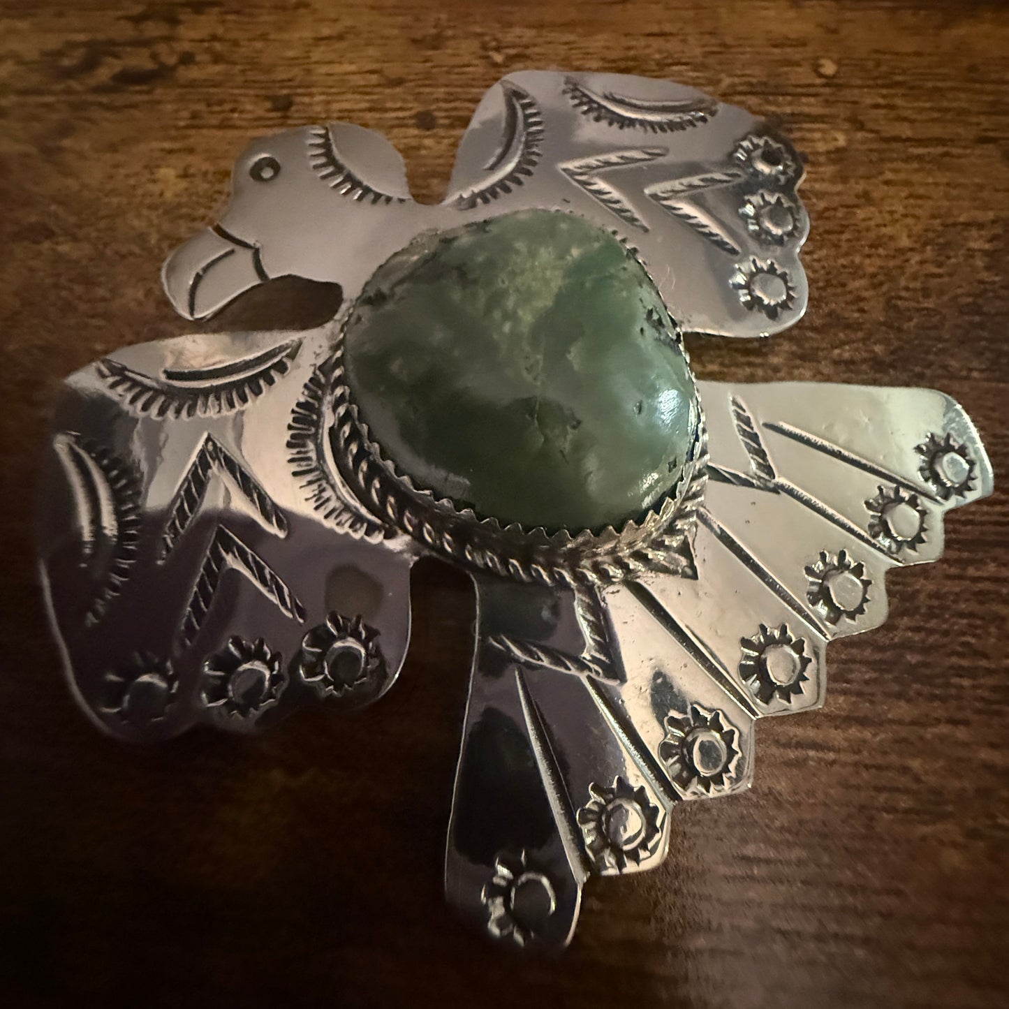 Navajo Turquoise Thunderbird Pendant Pin Nickel Silver Signed By Cleveland