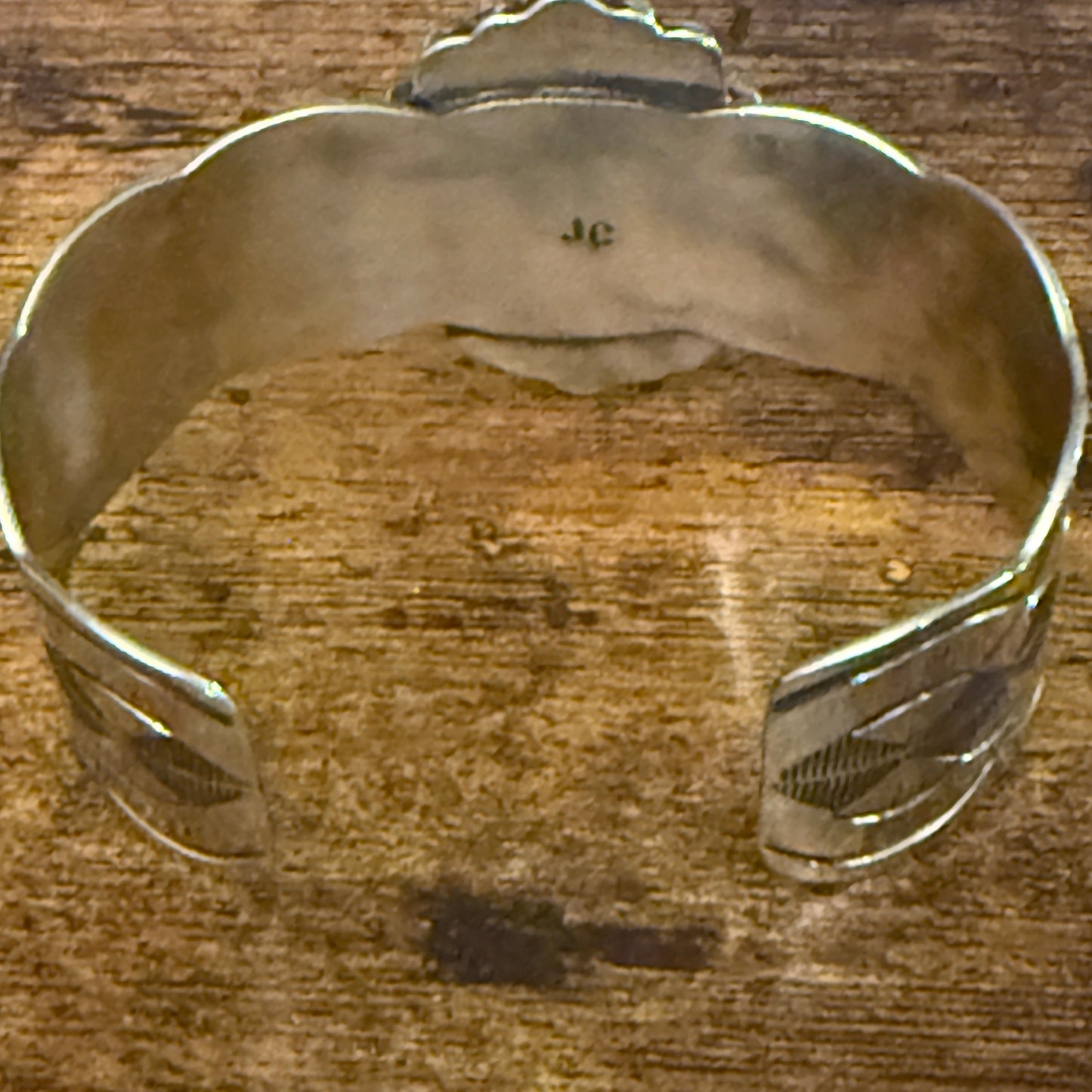 Navajo Hematite Wide Cuff Bracelet Signed Cleveland Nickel Silver