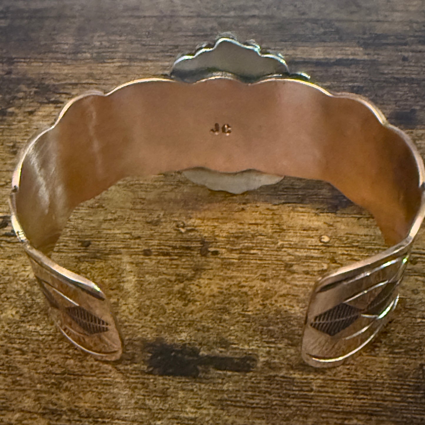 Navajo Copper Tiger Eye Wide Cuff Bracelet Signed by Cleveland