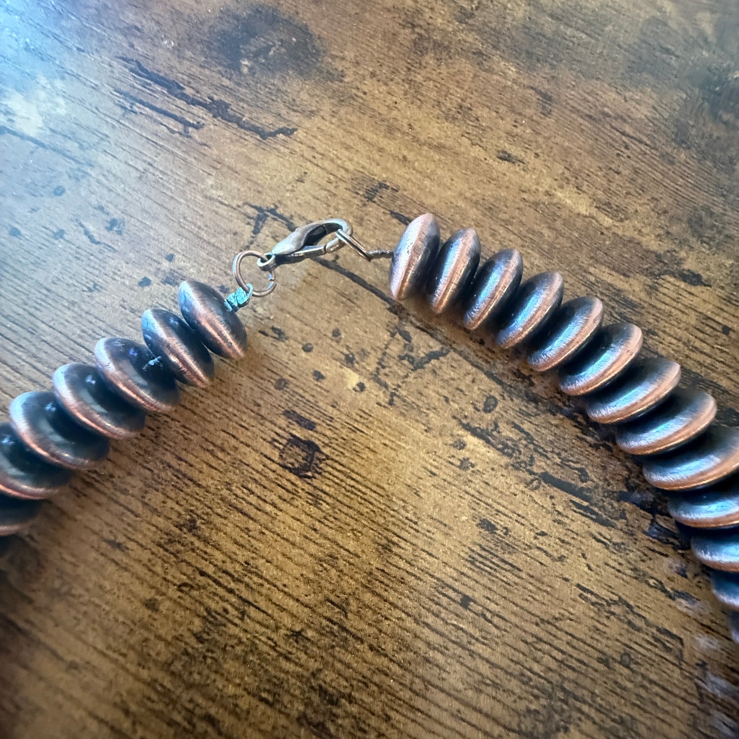 Copper Navajo Pearl Necklace With Blue Turquoise Teardrop Pendant 21 Inches