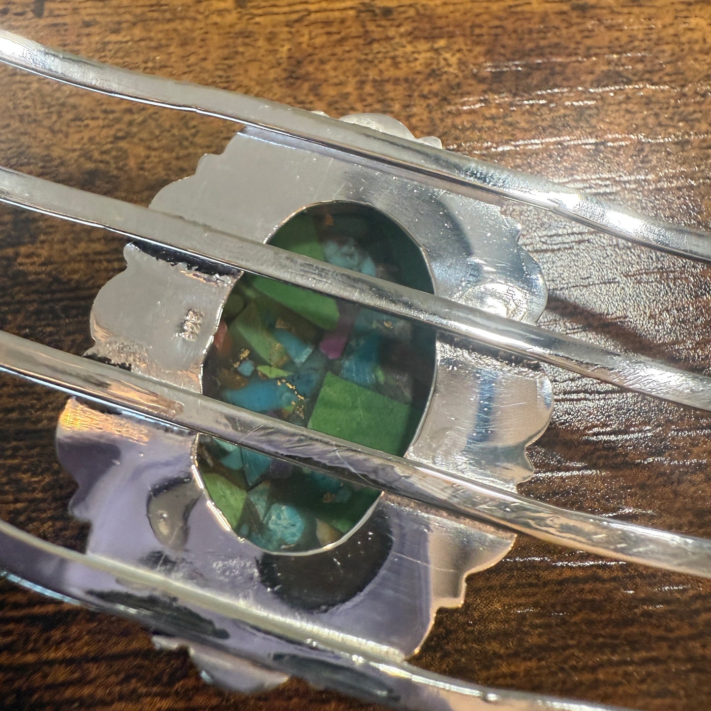 Kingman Turquoise Gemstone Cuff Bangle 925 Silver Adjustable Handmade