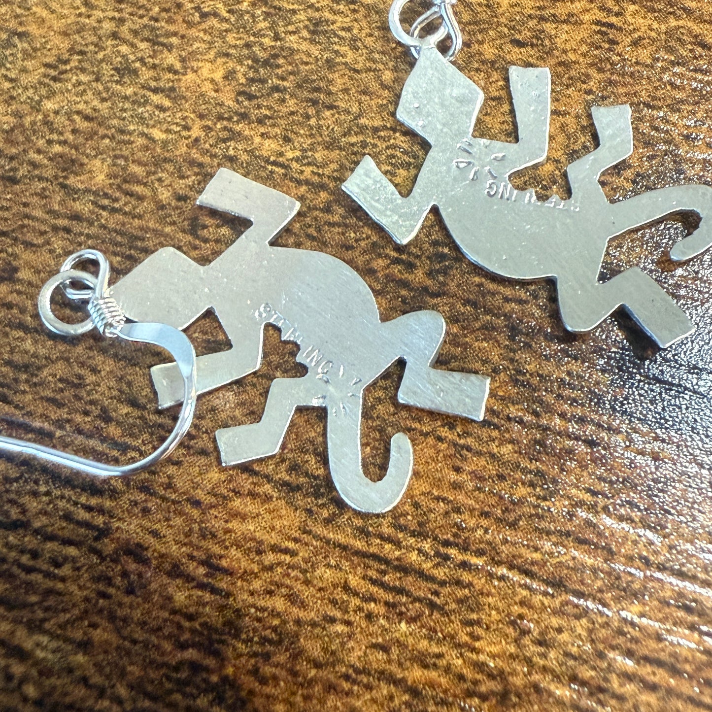 Native American Sterling Silver Lizard Dangle Earrings 1.5 Inch by Gene