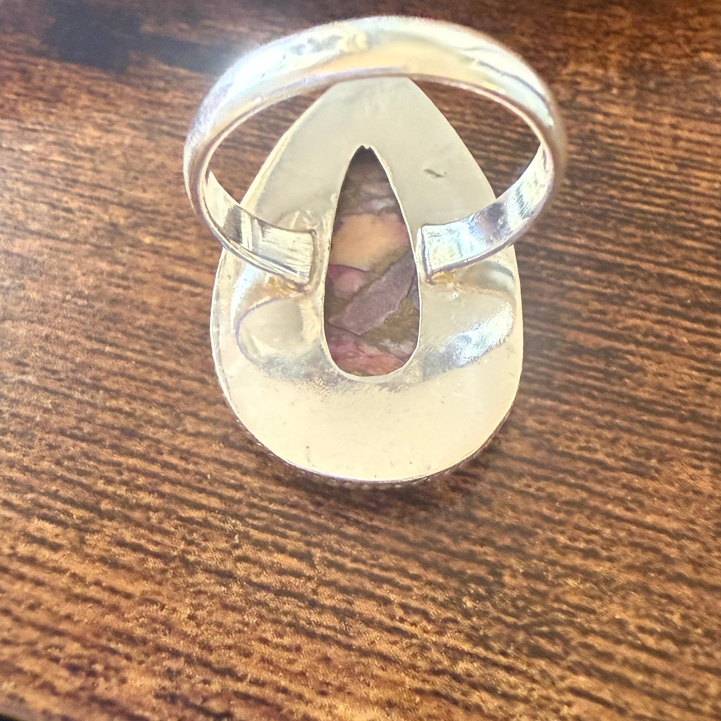 Pink Oyster Turquoise Gemstone Ring 925 Sterling Silver Handmade Size 8