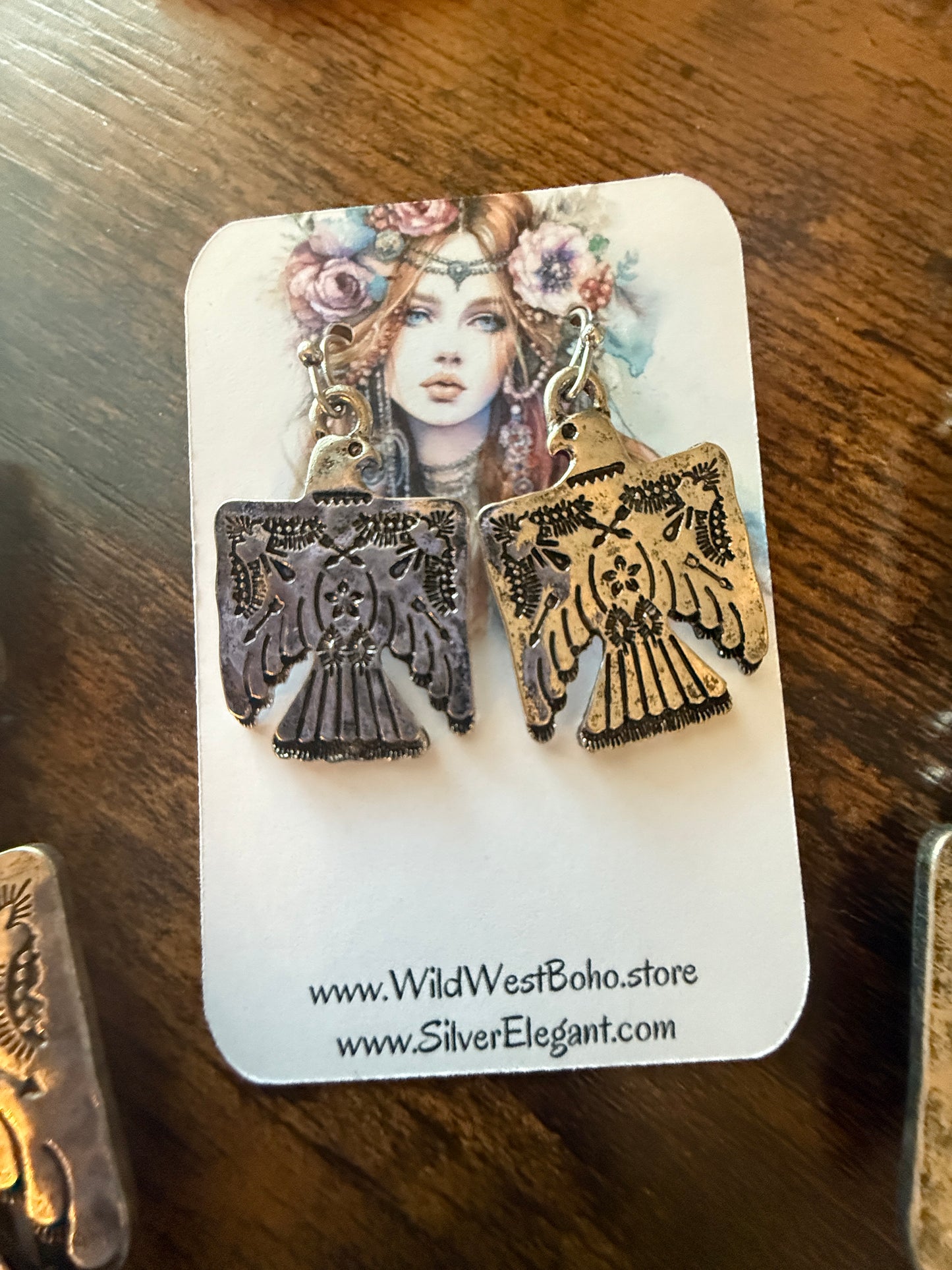 Thunderbird Multi Charm Western Necklace With Layered Charms and Earring Set