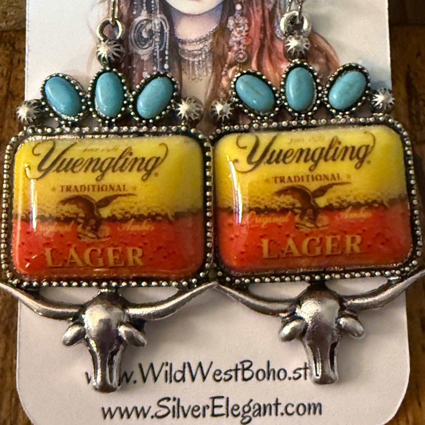 Western Cowgirl Yuengling Lager Drop Wire Earrings Mixed Metals