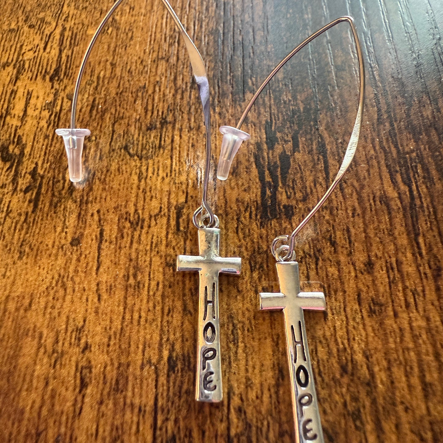 Hope Cross Wire Drop Earrings Mixed Metals Delicate Religious Jewelry