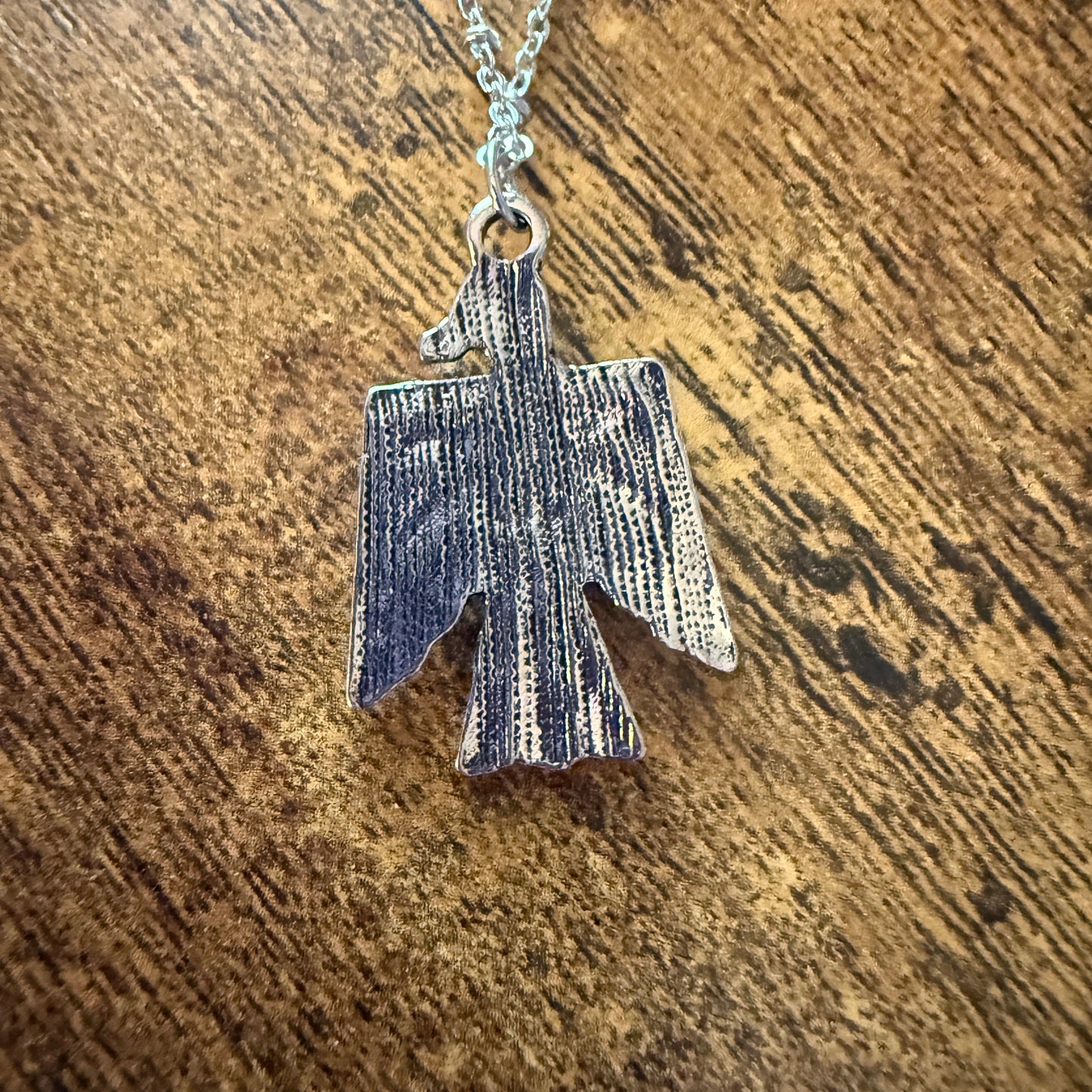 Navajo Style Thunderbird Faux Turquoise Pendant Necklace Mixed Metals