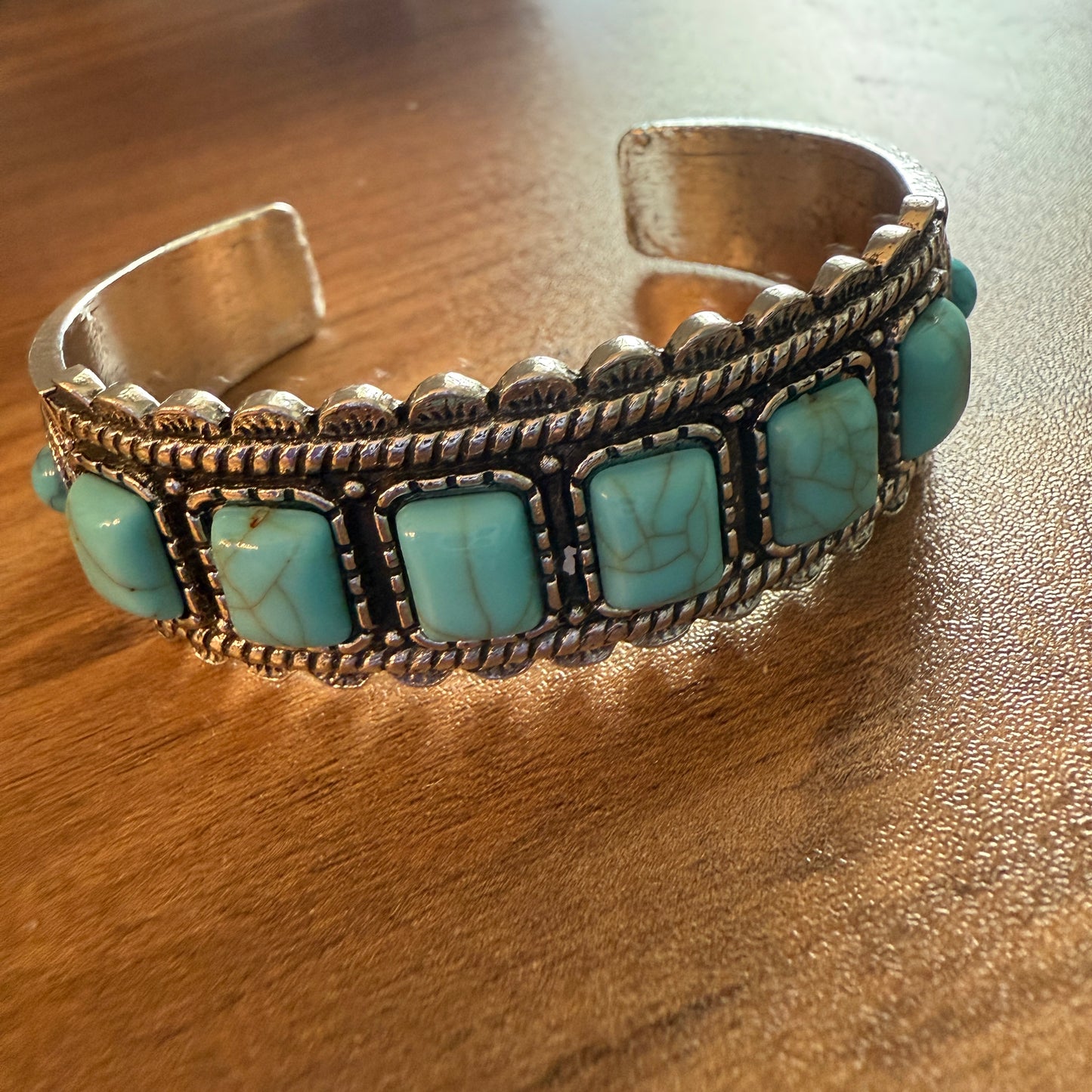 Western Cowgirl Turquoise Gemstone Cuff Bangle Mixed Metals