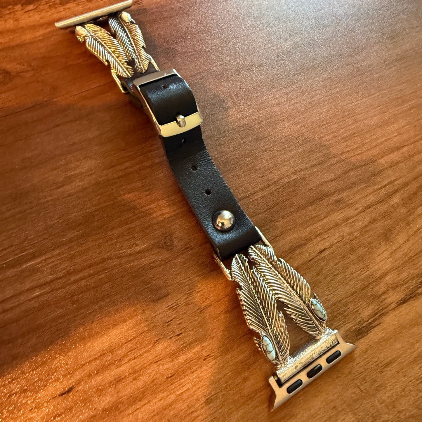 Handcrafted Navajo Style Apple Watch Band Turquoise Feather Leather
