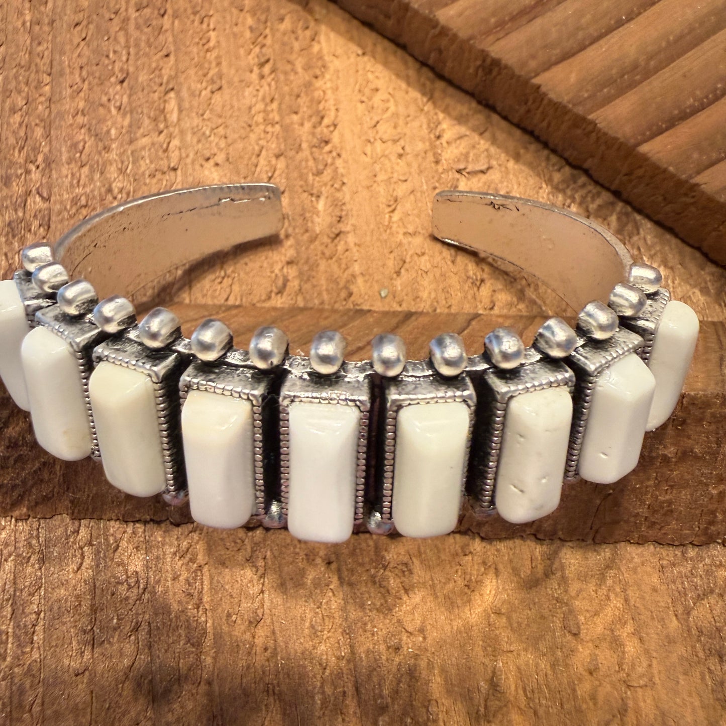 Navajo Style White Turquoise Stone Mixed Metals Southwestern Cuff Bracelet