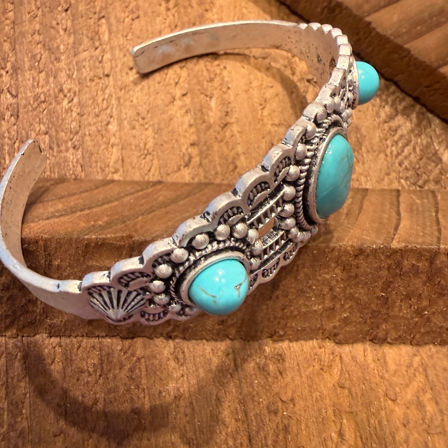 Navajo Style Turquoise Stone Laced Mixed Metals Cuff Bracelet