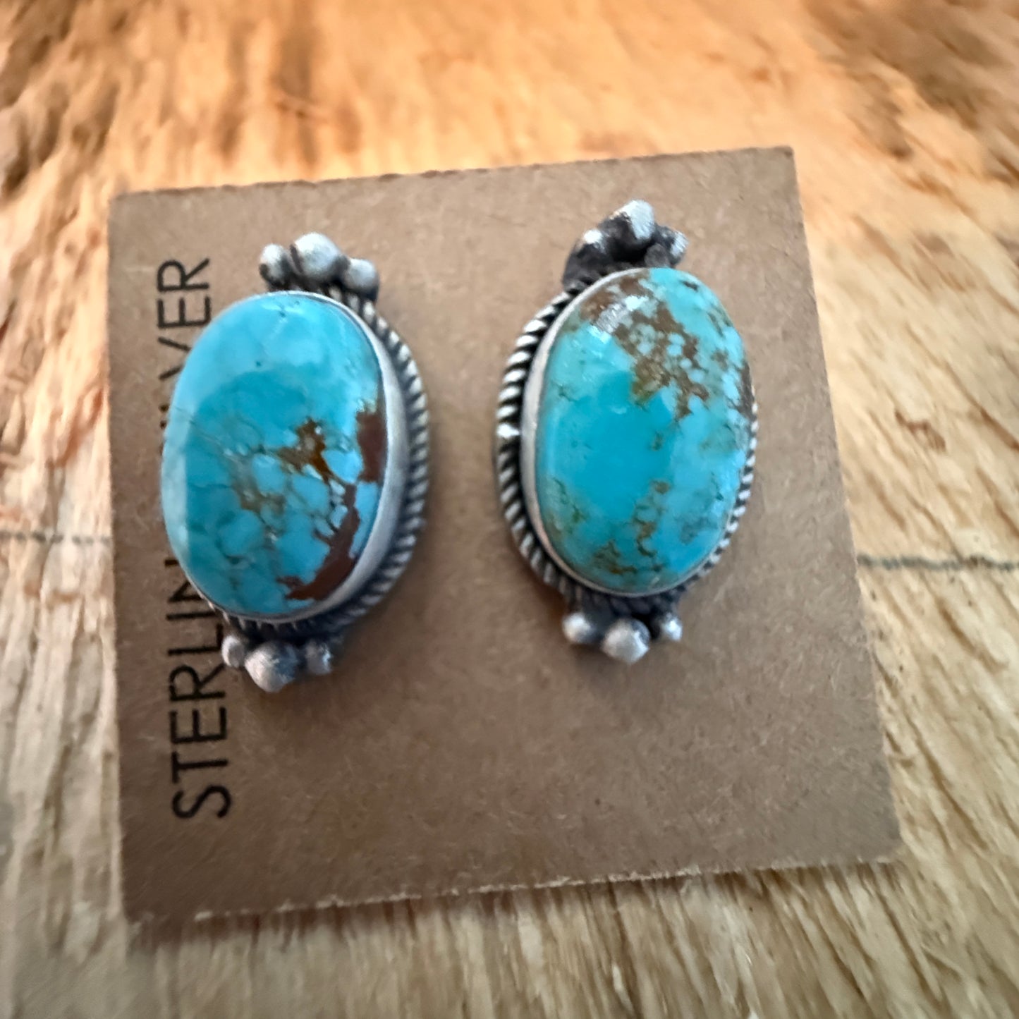 Native Inspired Number 8 Turquoise Gemstone Sterling Silver Stud Earrings