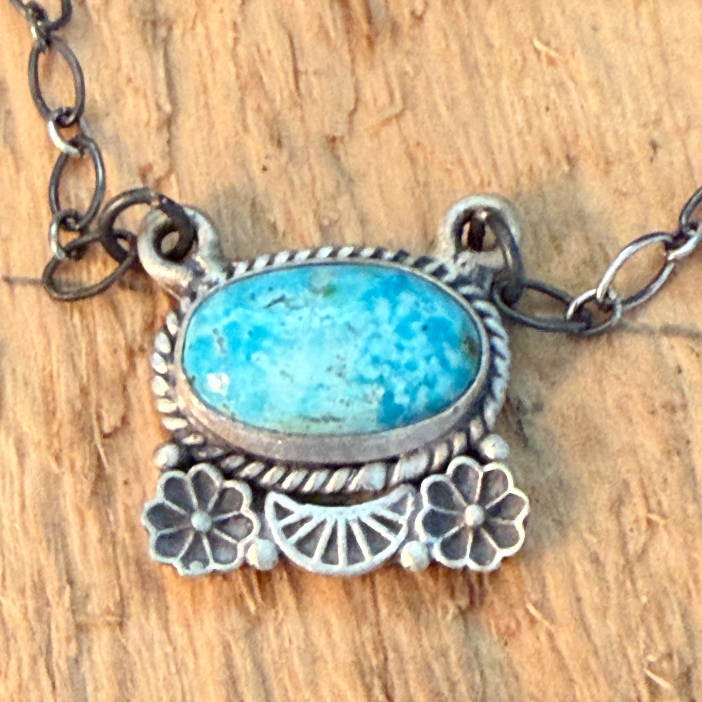 Navajo Inspired White Water Turquoise Pendant Necklace Sterling Silver