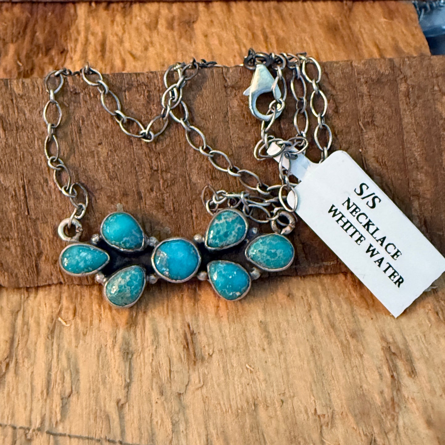 Native Inspired Sterling Silver Seven Gemstone Cluster Bar Pendant