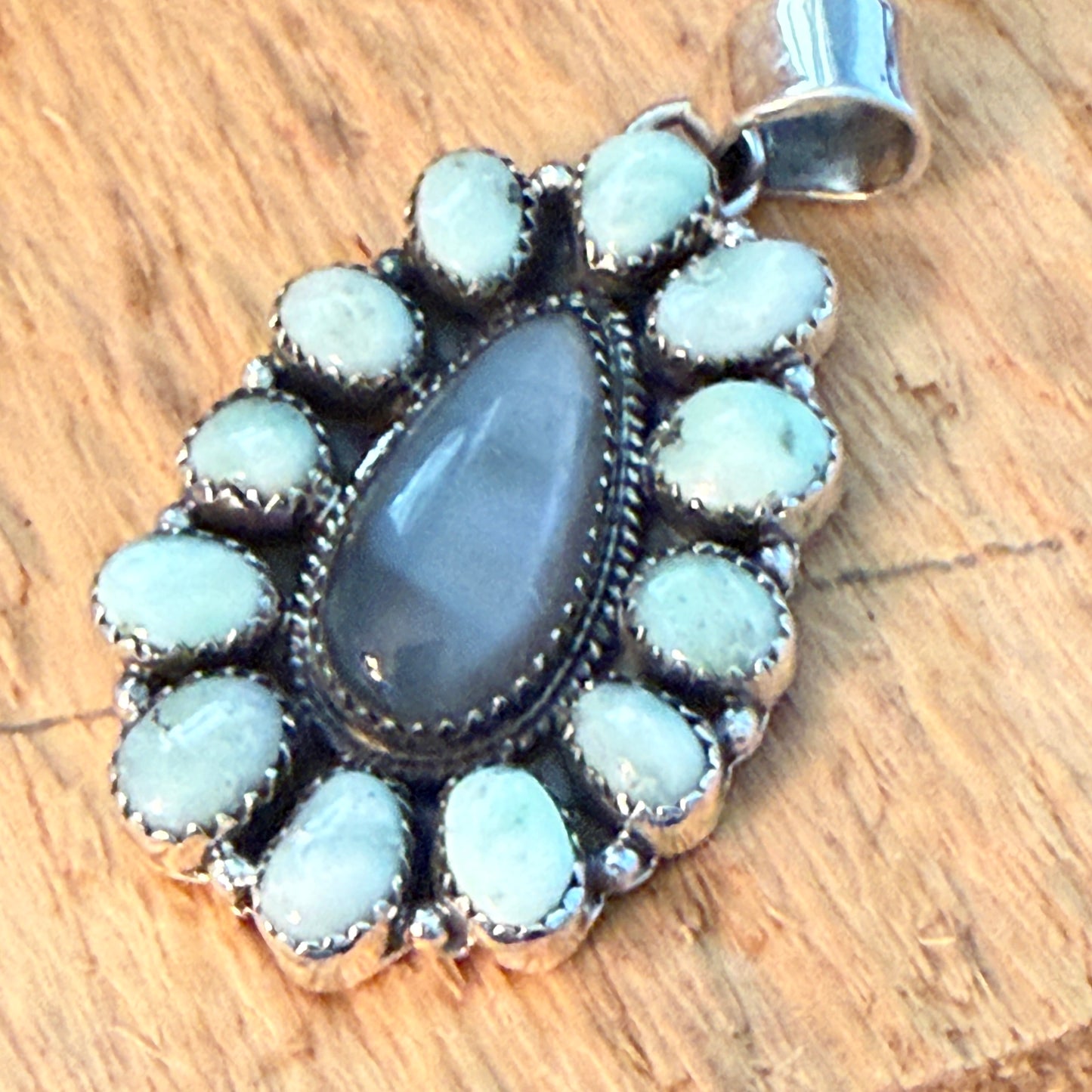 Navajo Inspired Palomino Turquoise Cluster Pendant Sterling Silver