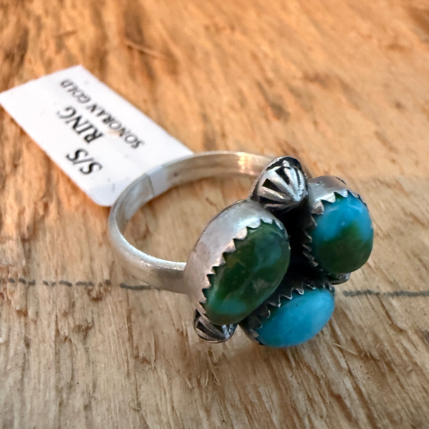 Sonoran Gold Turquoise Three Gemstone Cluster Ring In Sterling Silver Adjustable