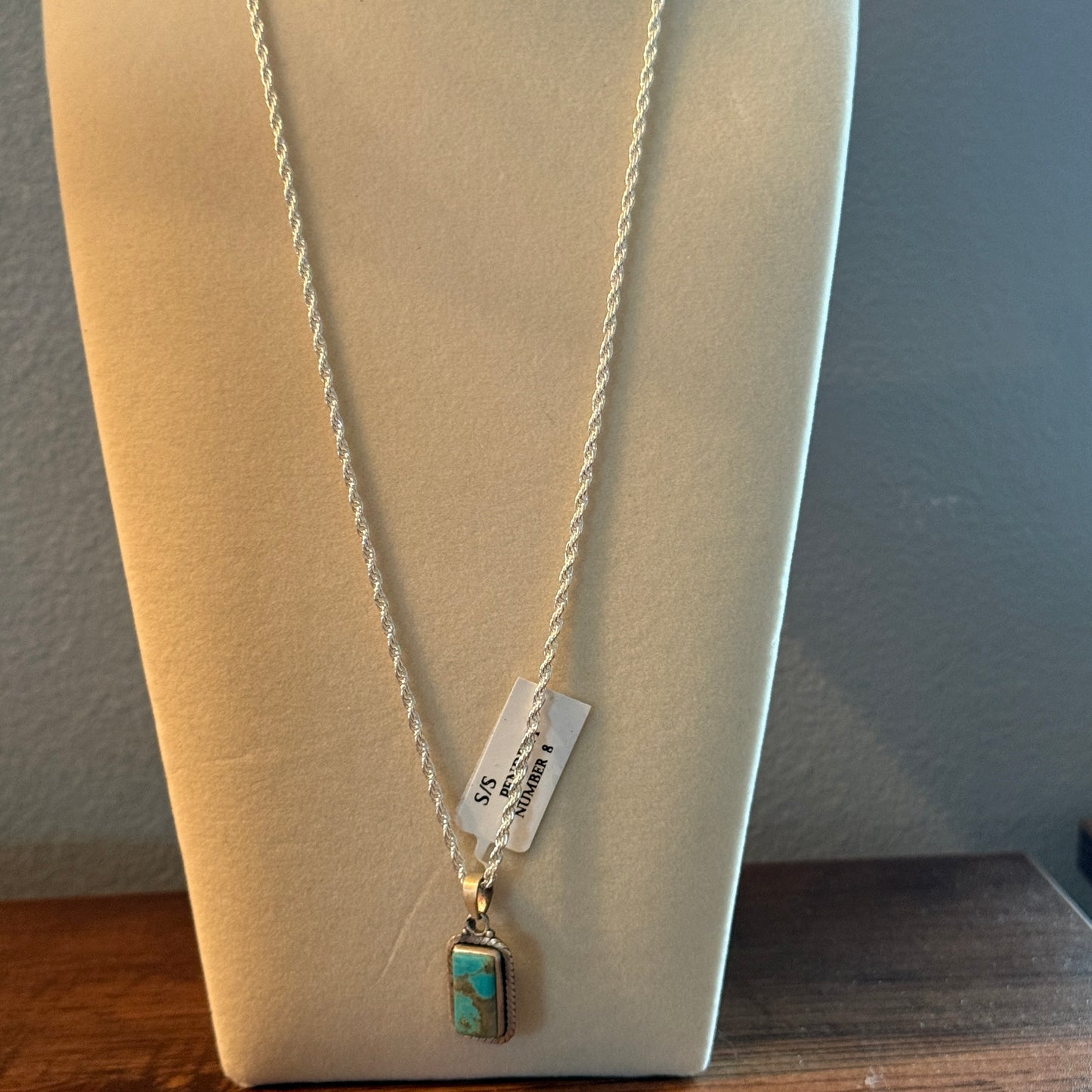 Handcrafted Number 8 Turquoise Necklace In Sterling Silver 18 Inch Chain