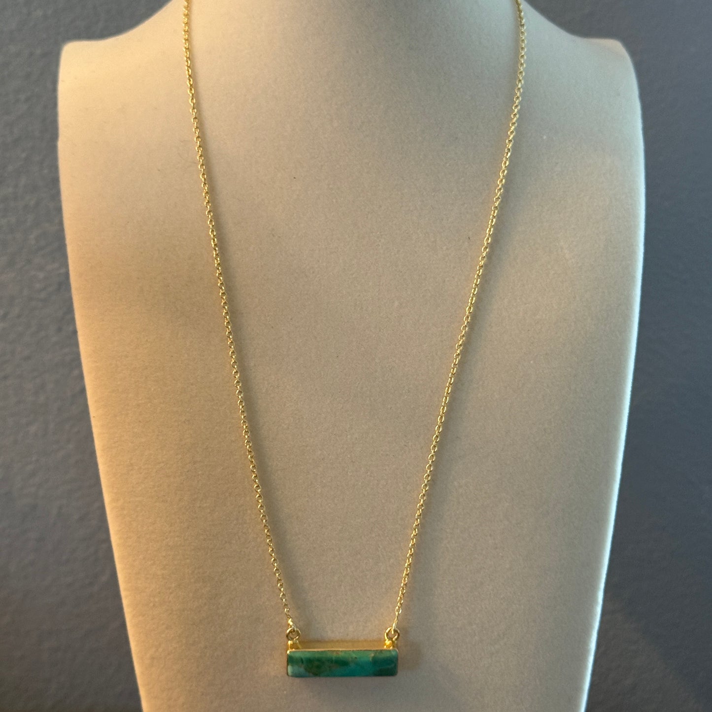 Handcrafted Number 8 Turquoise Bar Necklace Gold Plated 16 Inch Chain
