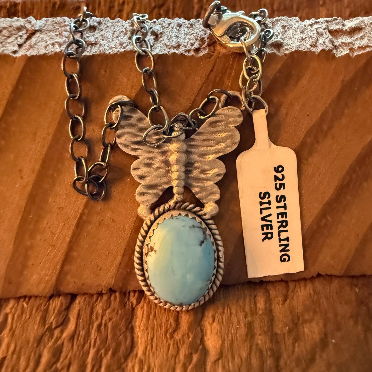 Golden Hill Turquoise Gemstone Butterfly Sterling Silver Necklace 18 Inch Chain