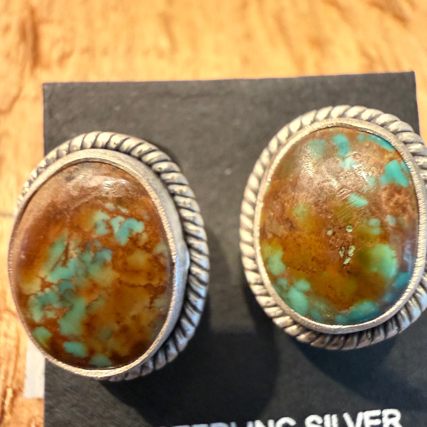 Handcrafted Pilot Mountain Turquoise Stud Earrings Sterling Silver 925