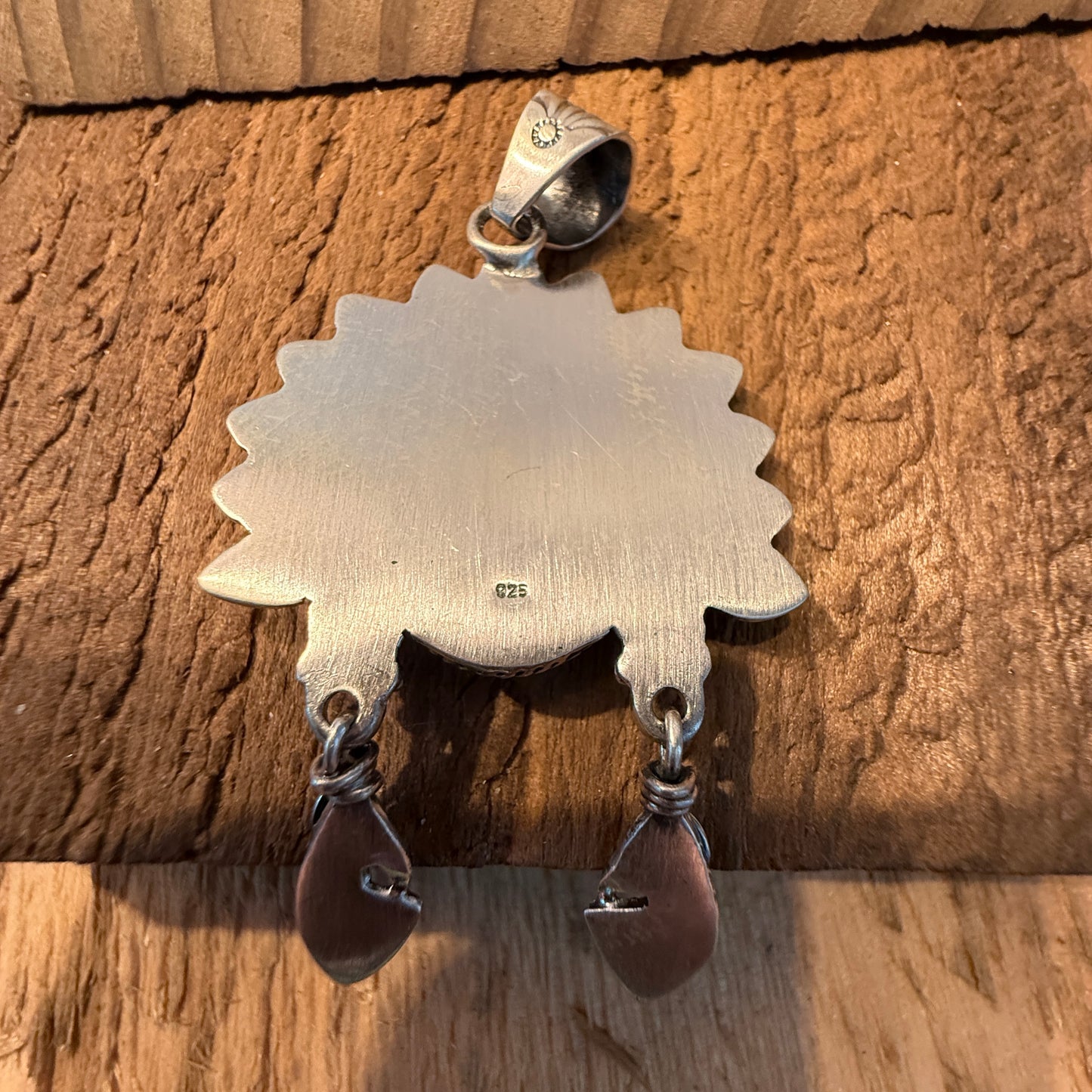 Handcrafted Blackjack Turquoise Native Headdress Pendant 925 Sterling Silver