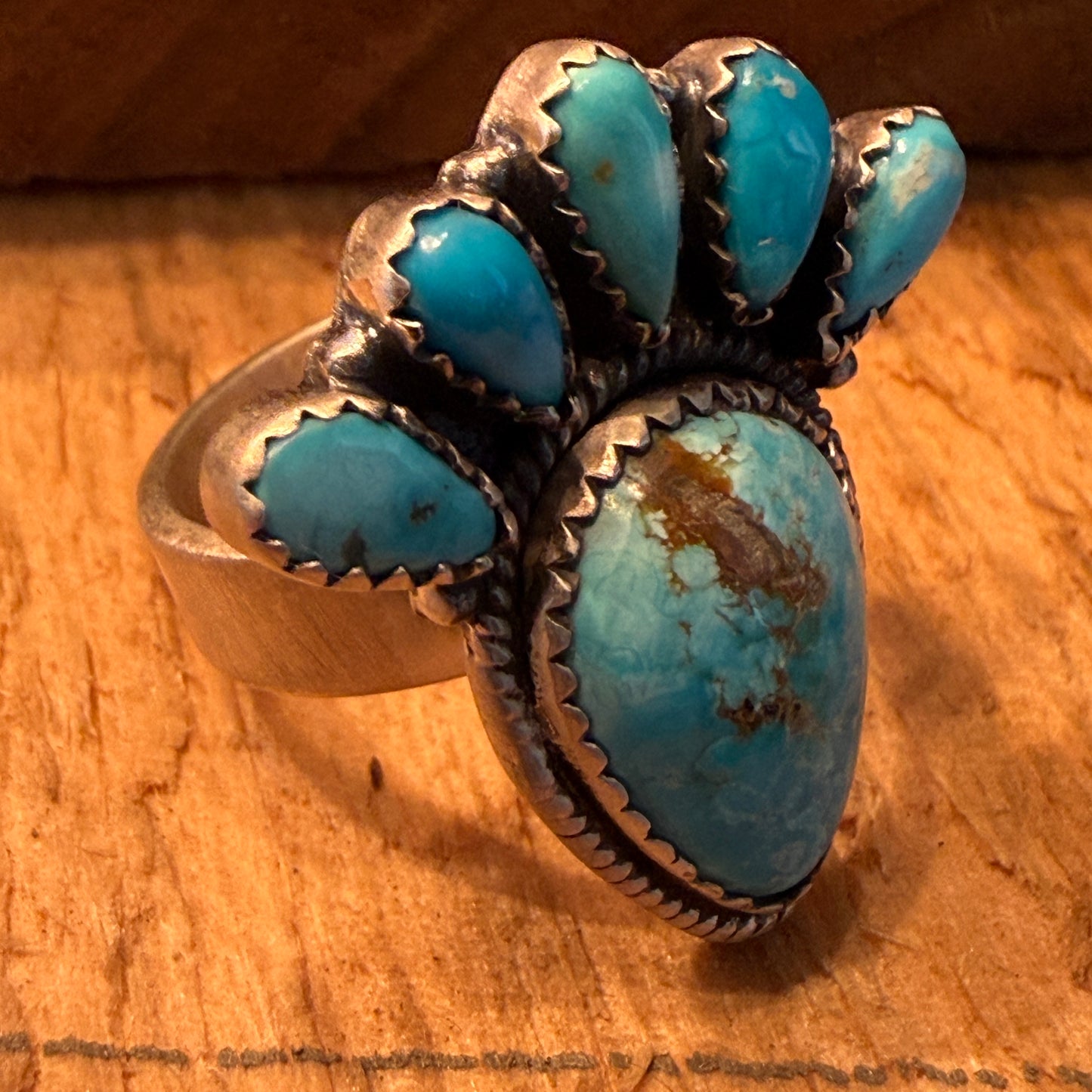 White Water Turquoise Gemstone Cluster Statement Ring Adjustable Sterling Silver