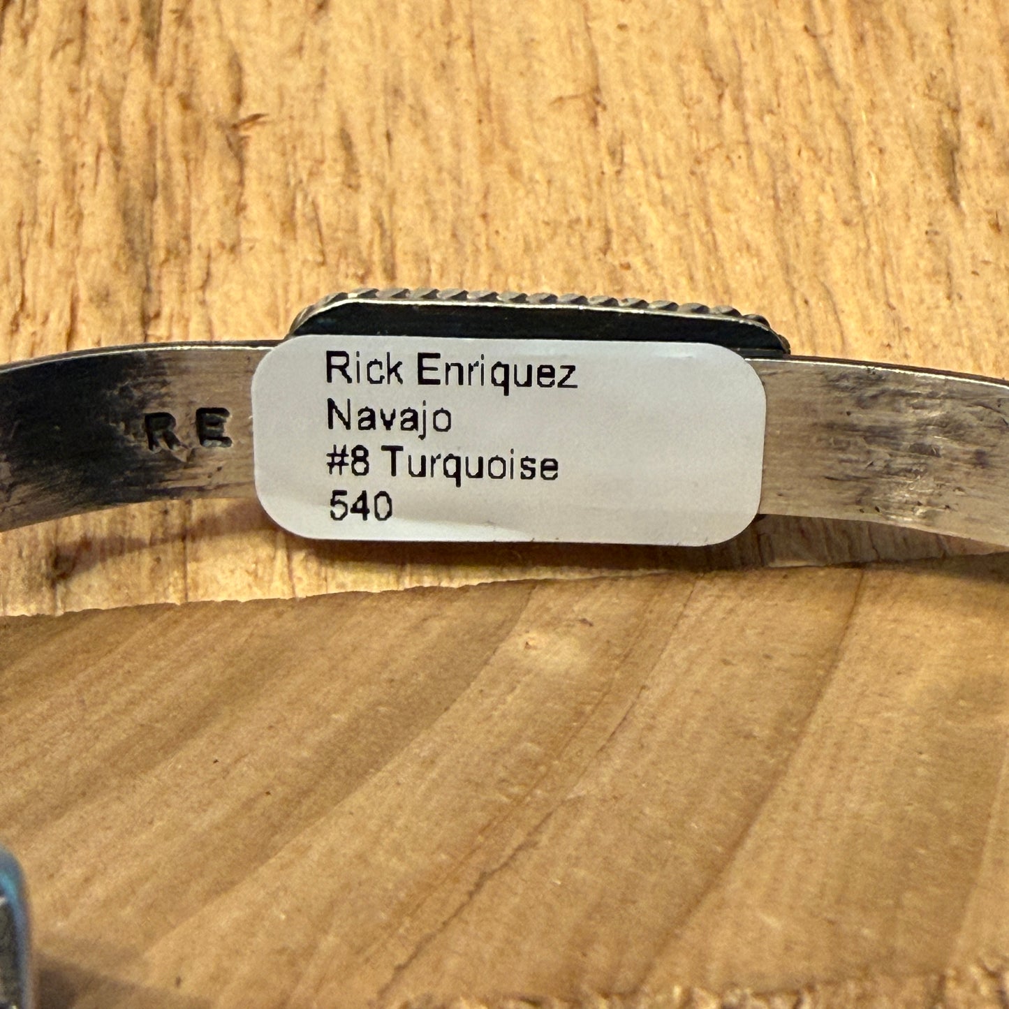 Rick Enriquez Signed Navajo Style Turquoise Dahlia Gemstone Cuff Bangle in Sterling Silver
