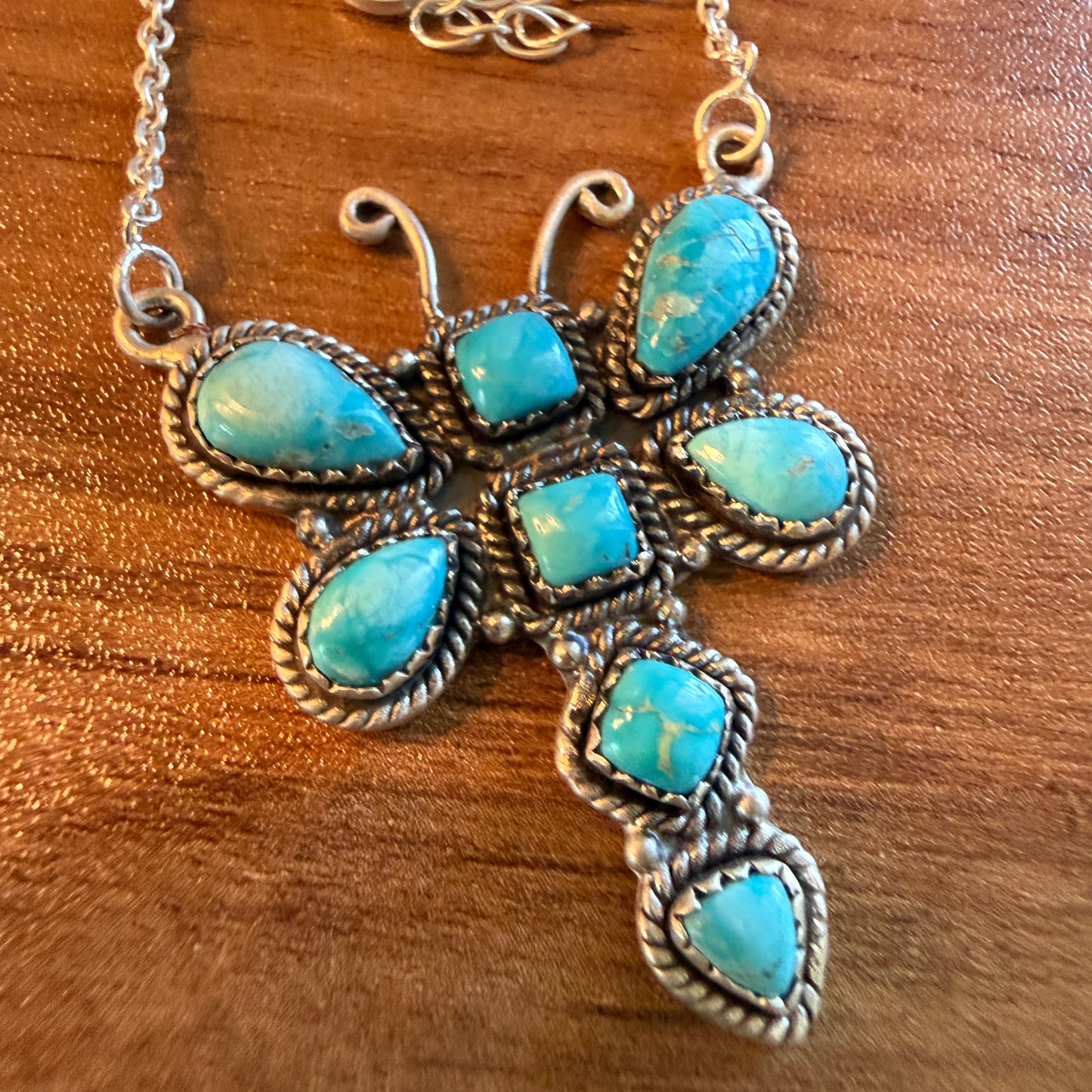 Kingman Turquoise Butterfly Necklace Sterling Silver 16 Inch