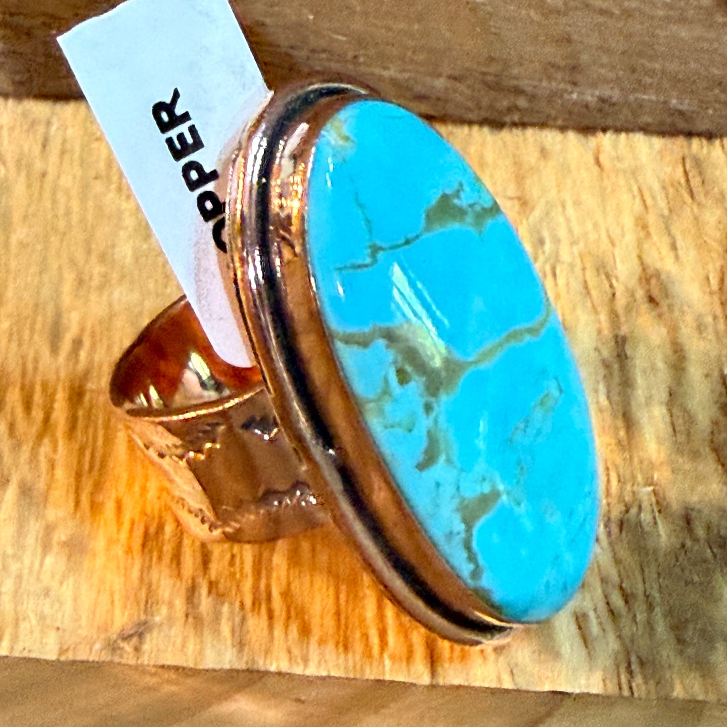 Kingman Turquoise Adjustable Ring in Copper Genuine Gemstone Jewelry