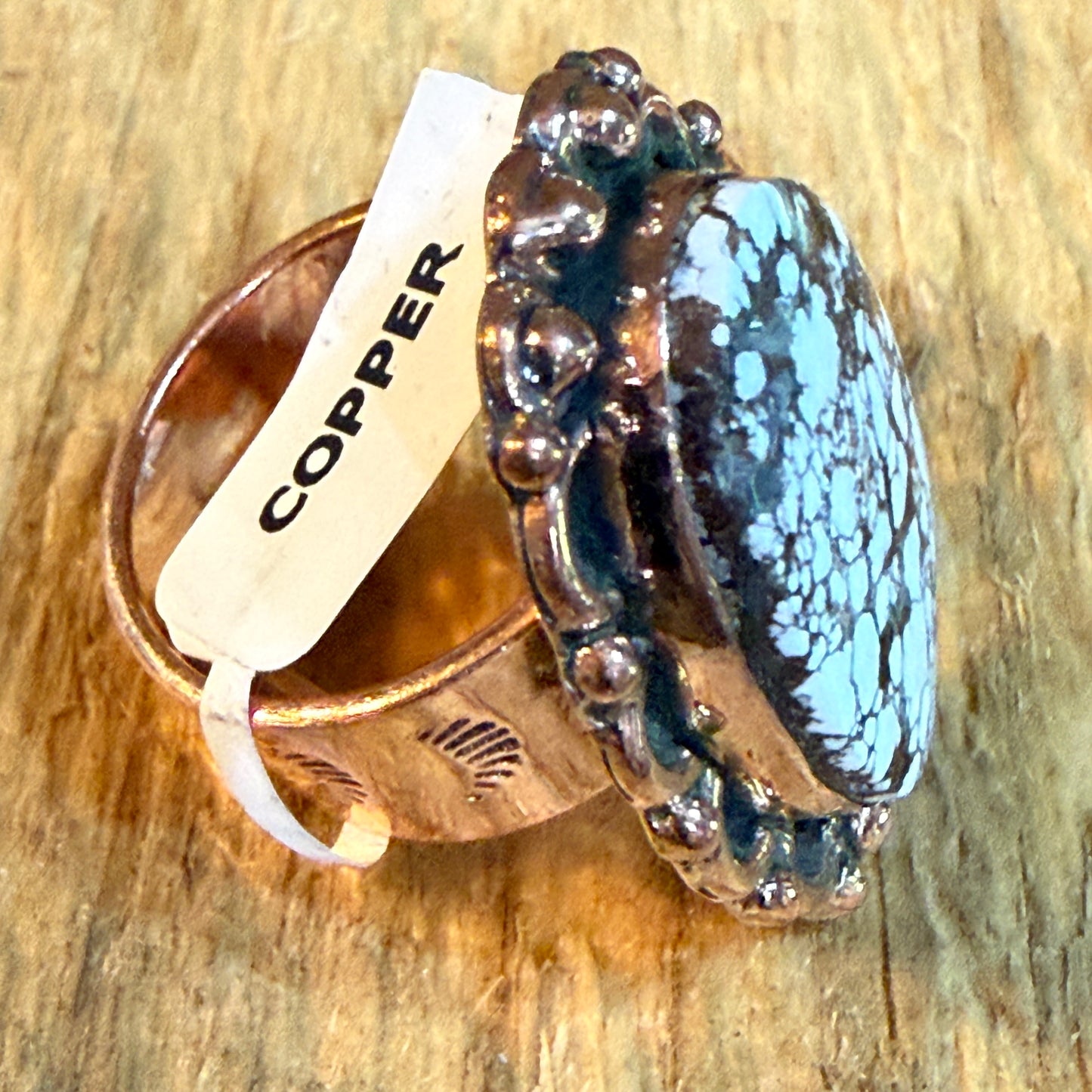 Wild Horse 1 Inch Gemstone Copper Ring Adjustable Band